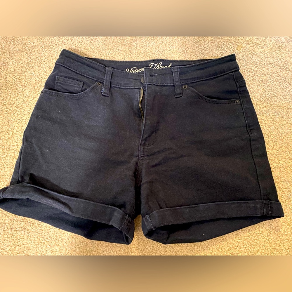 High rise black denim shorts